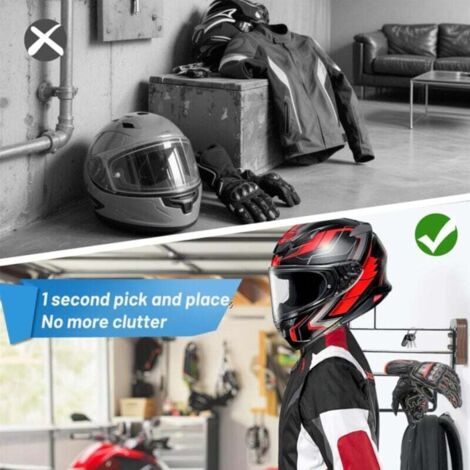 Support Mural Casque Moto MIDINGCHAI – Porte Casque & Veste En Acier Inoxydable Et Bois, Charge Max 40 Kg, Idéal Garage Ou Bureau