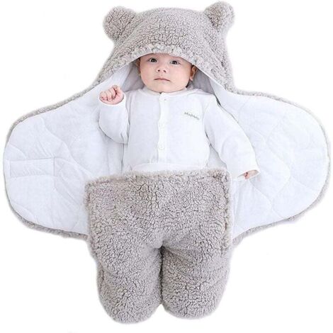 Couverture D'Emmaillotage pour Bébé Unisexe, Sac de Couchage Nid d'ange Puériculture, Gigoteuse Emmaillotage à Capuche Naissance-Gris
