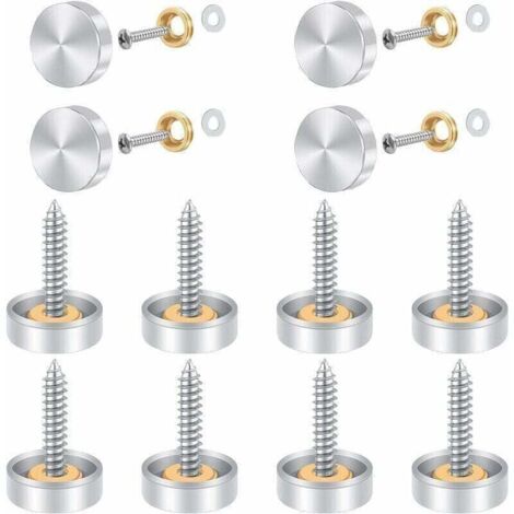 Cache Vis en Acier Inox,12 Pcs Vis à Miroir, Cache Vis en Acier Inox 16mm en Acier Inoxydable Miroir Décoratif Vis Couvercle Cap Clous avec Rondelles pour Tables à Miroir Plaques de Bain Armoi (1/4)