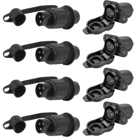 4 Pièces Prise Remorque Et Prise pour Remorque, Male Femelle Connecteur 3 Broches, Prise 3 Broches, Etanche Remorque 12v Prise 3 Plots Agricole pour Connecteur Prise 3 Broches pour Tracteur Agricole (1/4)