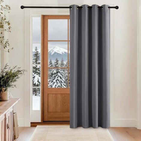 Rideau Occultant - Rideaux Isolation Thermique Anti Froid/Chaleur pour Porte Fenêtre, Decoration de Salon Masion Chambre Design Moderne, L140xH200cm, Gris, Lot de 1 (1/4)