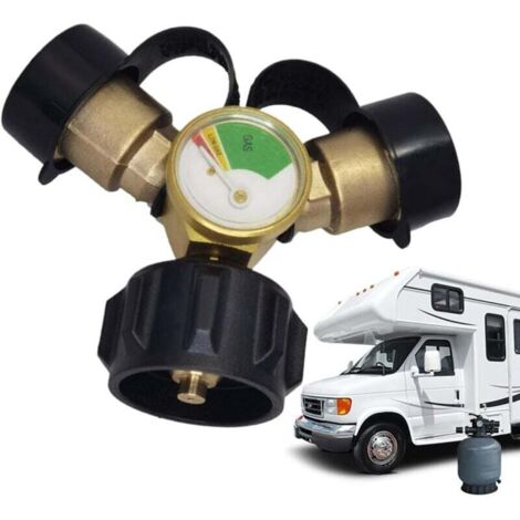 Générique Diviseur De Propane - Raccord Double pour Bouteille de Gaz avec Manomètre,Pièces De Rechange QCC avec Jauge Et Arrêt d'urgence pour Cuisinières, Barbecues, Brûleurs Et Chauffages