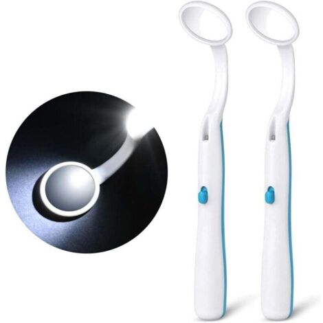 Miroir d'Inspection Dentaire avec LED Lumière, 2 Pièces Miroir Dentaire avec La Lumière, Miroir Anti Brouillard Courbe Angle, Miroir Buccal pour Soins Dentaires, Bleu (1/4)