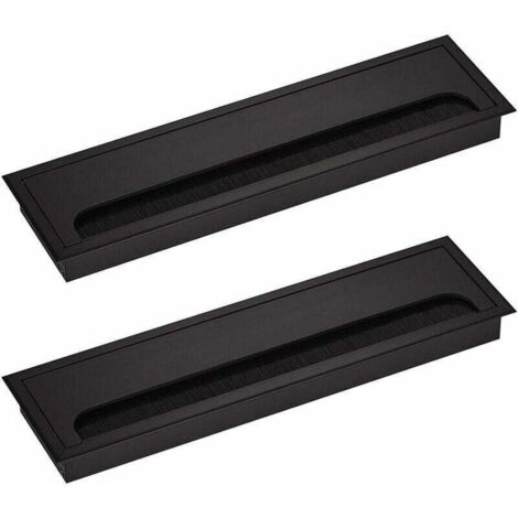 Couvercle Passe Câbles Fil Rectangulaire 80x 280mm pour Encastrer sur Table de Bureau Organisateur de Cables pour Meuble Aluminium Noir Anodisé Passage de Câble Cache-Câble Lot de 2