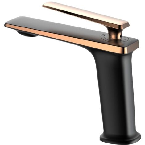 Robinet de Lavabo en Laiton avec Finition Gris Gun Brossé Or - Robinet Mixte Monobloc Antiprojections avec Système d'Augmentation de Pression pour Évier Encastré de Salle de Bain-Alovez (1/5)