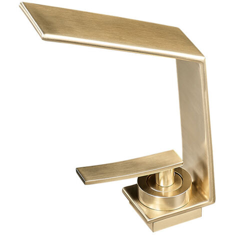 Robinet de lavabo cascade, adapté aux lavabos encastrés, à poser sur comptoir, bec haut, finition nickel brossé, cartouche céramique, pour meubles de salle de bain (doré) - Alovez (1/5)