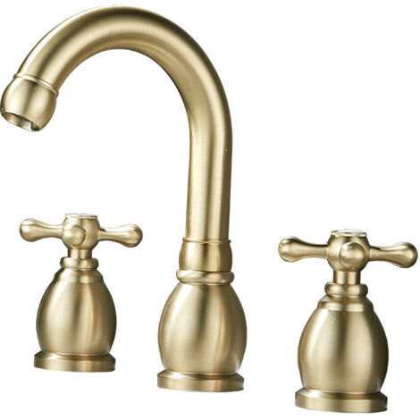 Robinet de Lavabo 3 Trou Classique , Construction en Laiton Massif, Deux Poignées Séparées, Finition Chrome Poli, pour Meuble de Salle de Bain-Alovez (1/5)