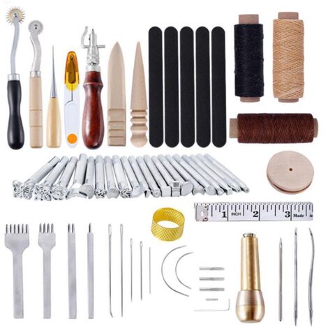Kit de 59 Outils pour Travail du Cuir - Ensemble Complet de Maroquinerie DIY avec Outils de Piquage, Couture et Finition - Idéal pour Débutants et Artisans-Alovez (1/4)