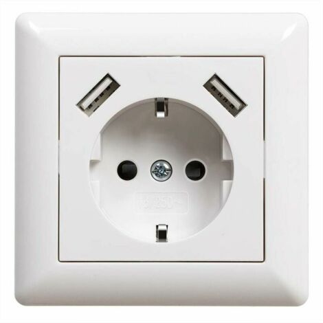 Prise de courant USB encastrable avec prise USB (max. System 55 Prise murale à contact de protection pour smartphone MP3 Blanc brillant 2,1 A (1/4)