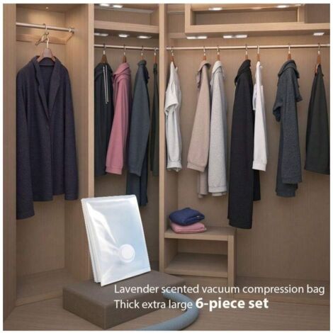 Lot de 6 sacs de compression sous vide parfum "Lavande" - Extra larges et renforcés - Transparents pour un rangement visible - Anti-humidité et anti-moisissure - Pour vêtements et couettes - Indispens