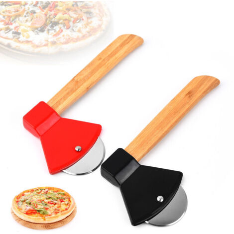 2 Pcs Roulette à pizza - Couteau à pizza en forme de hache, pelle à pizza-rouge+noir (1/4)