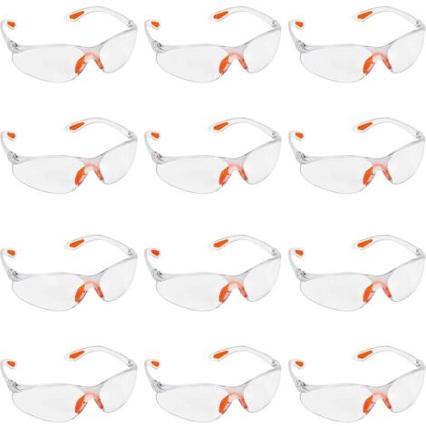 Lot de 12 Lunettes de Sécurité Transparentes - Lunettes de Protection avec Verres en Plastique, Pont-de-Nez et Embouts de Branches en Caoutchouc pour Plus de Confort - Lunette Transparente PPE (1/4)