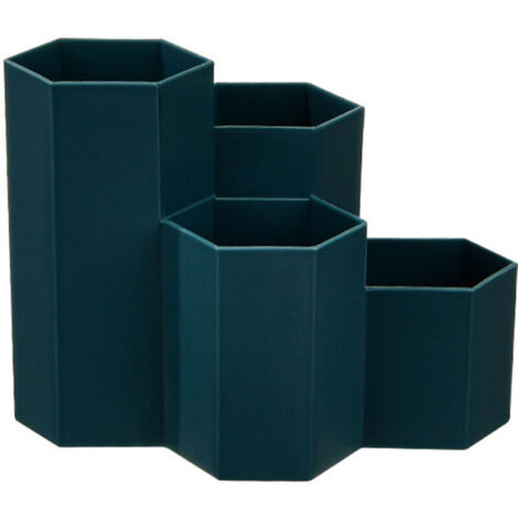 Porte-Stylo Hexagonal en Plastique, Organisateur de Crayon, Papeterie Crayon Container Multifonction, Pot à Crayons (bleu foncé) (1/4)