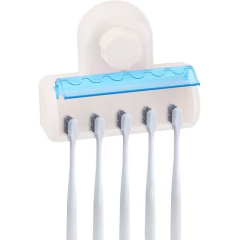 Support Brosse dent,Porte Brosse à Dents Mural avec Ventouse,Brosse à Dents boîte de Rangement Anti-poussière,Couvercle Anti-poussière,kit d'accessoires de Salle de Bain pour la Famille Blue (1/4)