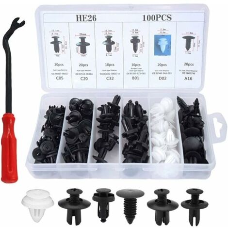 Rivet Clips Plastique 100 Pièces Clips Plastique Voiture Clips Peugeot Carrosserie Garniture Clips avec Outil Démontage Universels Clips Voiture pour Auto Voitures Panneaux de Portes