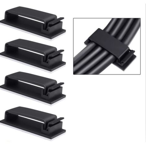 100 pcs Adhésifs Clips Câble, 3M Clips Câbles Adhésifs Rangement de Câbles Fixation Auto Collant, Organiseur de Fils Electriques pour TV/PC/Bureau/Maison avec Grattoir et Chiffon de Nettoyage Incluse- (1/4)