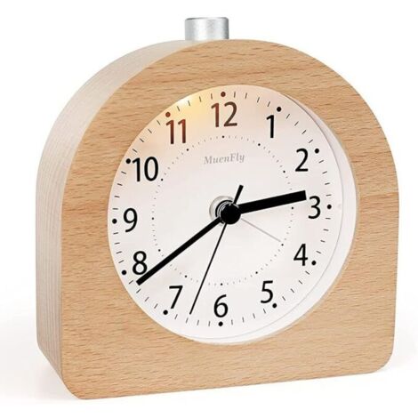 Réveil analogique sans tic-tac, réveil en bois avec réveil snooze, réveil à piles sans rayonnement, horloge de bureau avec veilleuse pour chambre, chevet et bureau pour enfants (1/4)