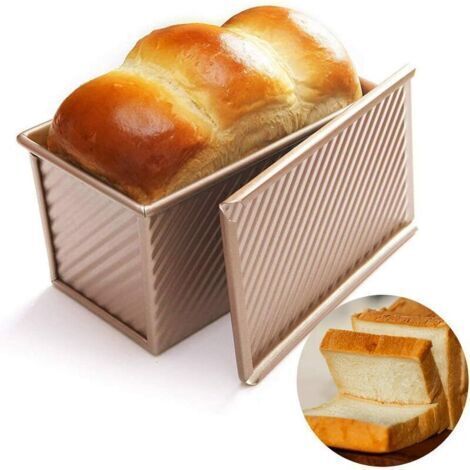 Moule à Pain avec Couvercle, Moule à Toast Antiadhésif, Moule à Gâteau en Acier au Carbone, Moules à Pain Rectangulaire pour la Cuisson à la Maison Gâteau au Pain Grillé, 450g de pâte (1/5)