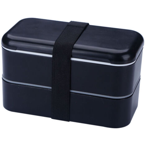 Lunch Box Noir Couverts Bento Box 2 Compartiments Hermétiques 1200 ML Micro-Ondes Lave-Vaisselle Boîte Déjeuner Adulte Enfant (1/4)