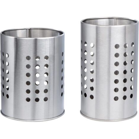 Égouttoir à Couverts, 2Pcs Porte-Ustensiles Rond en Acier Inoxydable, Boite de Rangement pour Ustensiles de Cuisine sur le Plan de Travail (Argent)