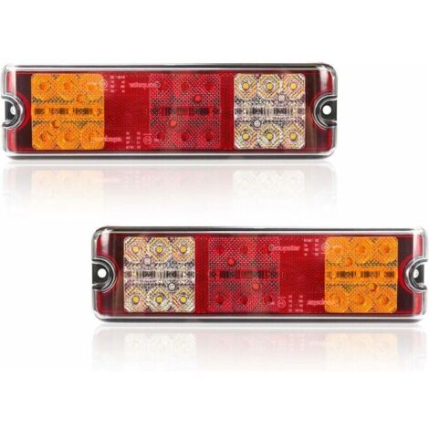 2 Pcs Feux Arrière Remorque LED 12V Homologué E Éclairage Arrière de Voiture étanche, 5 fonctions - feu freinage, clignotant, feu recul, feu position, catadioptre (1/4)