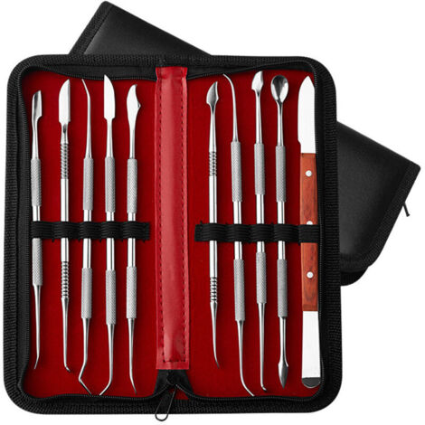 Suiwotin Lot de 12 outils de sculpture de cire, 2 ensembles d'outils de sculpture en acier inoxydable, outil de sculpture à double tête, cuillère avec Suiwotin Lot de 12 outils de sculpture de cire, 2 ensembles d'outils de sculpture en acier inoxydable, outil de sculpture à double tête, cuillère avec