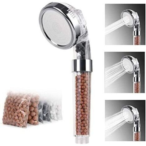 Filtration de douche à main avec 3 types de jets et 6 pommeaux de douche interchangeables, filtre anticalcaire, pommeau de douche à économie d'eau augmentant la pression pour les douchettes à jet mass (1/4)