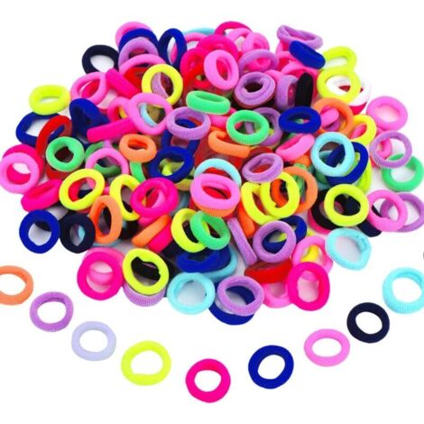 100 Pièces Liens de Cheveux Élastiques Mini Chouchous Bandes de Caoutchouc Minuscules Coloré Filles Porte-Queue de Cheval pour Bébé Enfants（2cm） (1/4)
