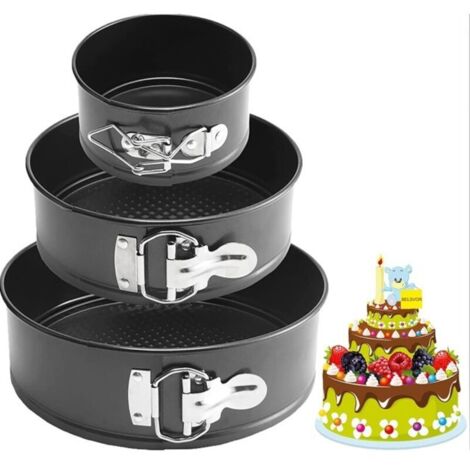3PCS Moule à Gâteau(4"/ 7" / 9"), Moule a Gateau Rond 3 Étages, Moulle à Gâteau Rond Noir en Acier au Carbone, Moule à Gâteau à Charnière pour Faire Gâteaux/ Pizzas/ Pain (11CM+18.5CM+22.6CM)