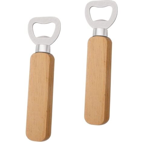 Lot de 2 ouvre-bouteilles, ouvre-bouteilles en acier inoxydable, manche en bois, ouvre-bouteille personnalisé pour cuisine, bar, camping (couleur bois)