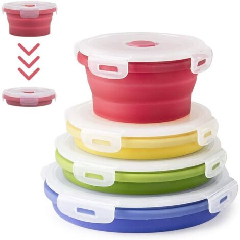 Boîte à lunch pliante en silicone pour micro-ondes Bol de conservation pour boîte à lunch Ensemble de quatre bols en silicone (1/4)
