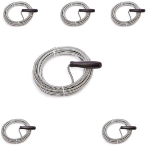 Déboucheur de canalisations à ressort en spirale de 5 m en fil d'acier à ressort – spirale pour déboucher les éviers, baignoires, toilettes, douches, cuisines, lavabos et canalisations (6 pièces) (1/4)