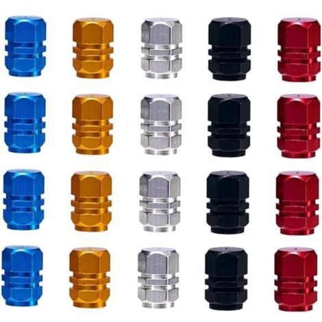 Bouchons de Valve,Bouchons de Soupape 40 Pack Anti-poussière Capuchons de Poussièree Alliage d'aluminium de Pneu pour Moto Voiture Vélo -Argent、 Rouge 、Bleu、 Noir