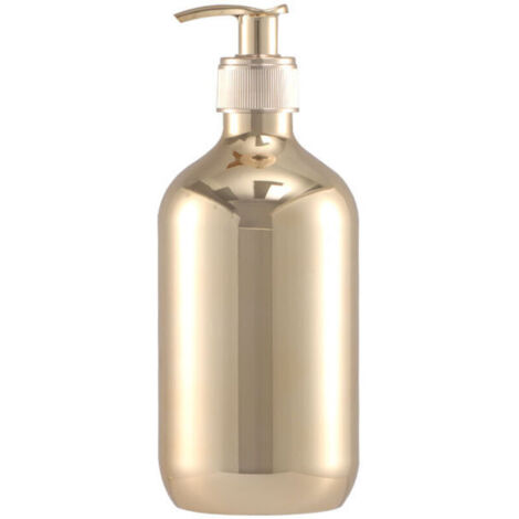 Distributeurs de Savon à Main pour le Bain ou la Cuisine, Bouteilles de Shampoing en Plastique, Inoxydable, Conteneur de Gel Douche Rond Boston en Or Chrome, 500ml lot de 2 or et argent (1/4)