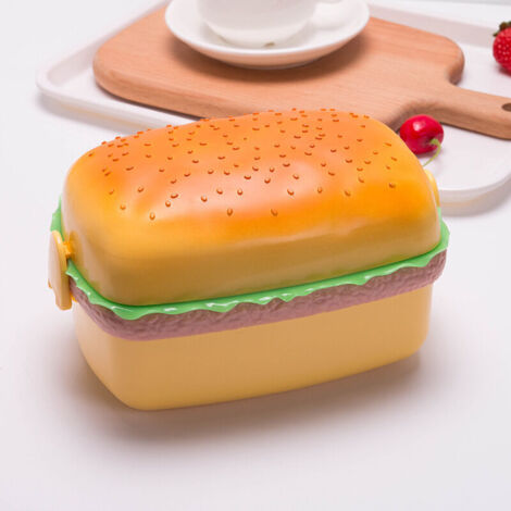 Boîte à déjeuner à Hamburger Double niveau, boîte à Bento à Hamburger mignon micro-ondes enfants école récipient à nourriture fourchette ensemble de vaisselle Boîte à Lunch Rectangulaire Burger