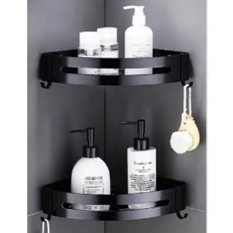 Etagère de Douche d'angle sans Perçage en Aluminium Aéronautique Douche Support Antirouille Autocollant pour Articles de Salle de Bains 2 Pièces (Noir) (1/4)