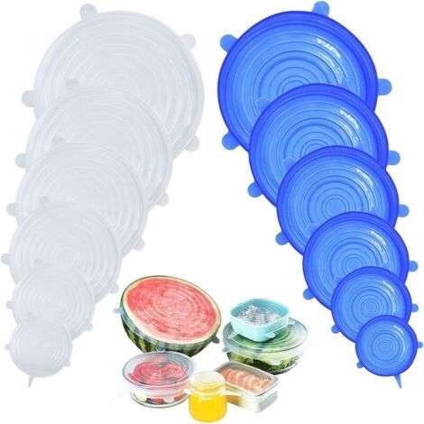 12 Pièces Couvercles en Silicone, Couvercle Extensibles en Silicone Sans BPA, Couvercle Universel de 6 Tailles Differentes pour Micro-ondes/le Four/le Frigo/le Lave-Vaisselle (1/4)