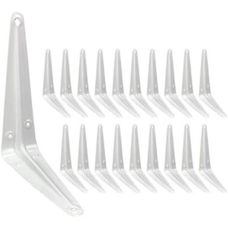 Supports d'étagère, lot de 20, supports d'étagère flottants robustes et réglables en forme de L, support d'angle décoratif en métal blanc pour étagères de ferme pour mur (6 x 5 pouces)