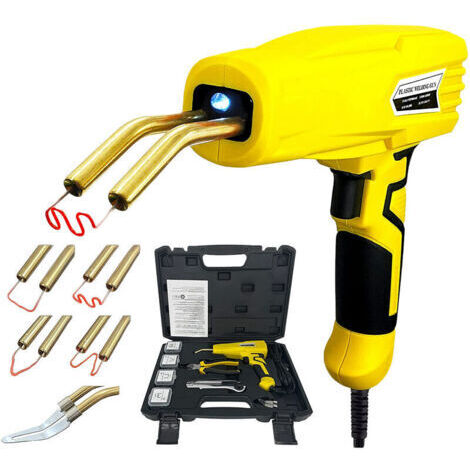Alovez - Kit de pare-chocs de voiture 100W Machine à souder en plastique Pince Couteau utilitaire Feuille de lissage Plat / en forme de M / en forme de V / agrafes à vagues jaune, prise UE (1/5)