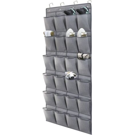 Range-chaussures à suspendre sur la porte 24 Poches, Stockage de Chaussures, Pliable Collection de Chaussures Sac de Rangement Organisateur avec Crochets, Gris en Lin, (1/4)