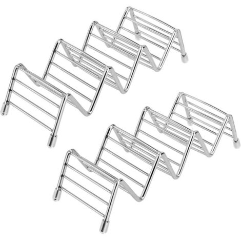 Support de Acier Inoxydable Holder Forme de Vague Outils Gadget de Cuisine pour Durs ou Mous de Shell Tacos Hot Dog 2 Pièces(3-4 cellules) (1/4)