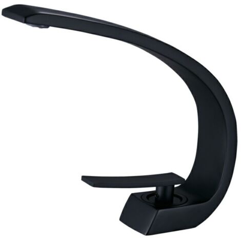 Courbe monotrou double poignée robinet d'eau chaude et froide robinet cascade eau salle de bain évier robinet salle de bain robinet lavabo noir mat (1/4)
