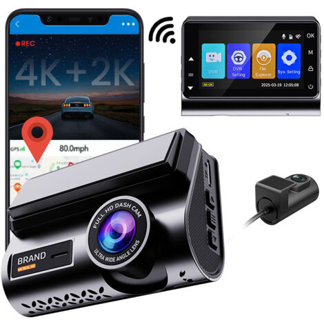 Dash Cam 4K+2K Double Objectif 3 Pouces avec WiFi et GPS - Caméra Embarquée Ultra HD Avant 4K et Arrière 2K, Vision Nocturne Améliorée, Surveillance de Stationnement 24h/24 et Application Smartphone - (1/5)