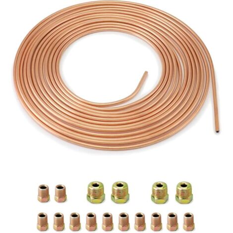 Tuyau de cuivre de frein 7.6 m, Tuyau de frein tube, OD 4.76 mm, ID 3.3 mm avec 16 écrousdyk-alovez (1/4)