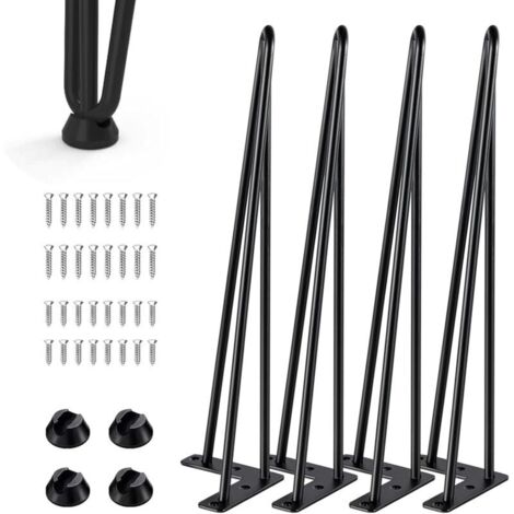Lot de 4 pieds de table en épingle à cheveux - 3 barres - Pieds de meubles en métal avec protection de sol - Hauteur : 40 cm - Pour tables basses, tables basses, bureaux, tables à mangerdyk-alovez (1/4)