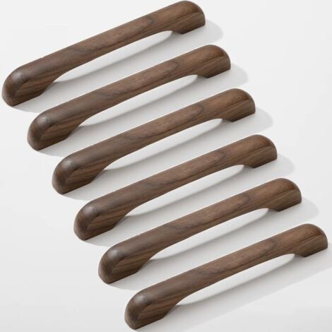 6 Pièces Poignées de Meuble Cuisine poignées de tiroir en Bois avec vis Poignées en Arc pour placards pour Meubles de Cuisine et Tiroirs et Poignée de Meuble (6, walnut wood, Entraxe:160mm)dyk-alovez (1/4)
