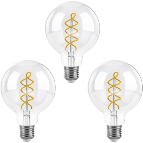 Dimmable Edison Ampoules LED E27, G95 Vintage LED à Filament Spirale Ampoule Décorative, 4W(équivalent 40W), Blanc Chaud 2700K, 400LM, Verre transparent, Lot de 3 [Classe énergétique F]dyk-alovez (1/4)