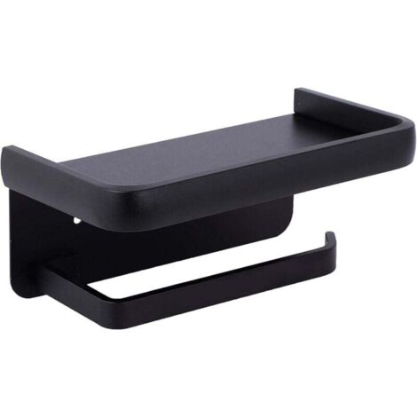 Porte Papier Toilette Mural Support Papier Rouleau Aluminium Derouleur Papier WC avec Étagère de Rangement Noir