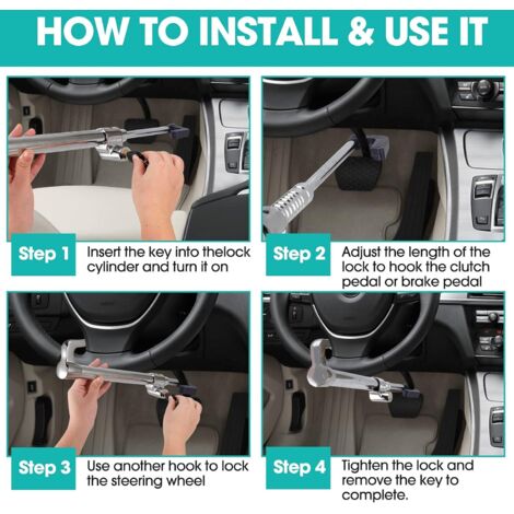 Antivol Volant Voiture 2-en-1 Universel – Bloque Volant + Pédale (Embrayage/Frein), Acier Inoxydable Robuste Avec 3 Clés, Sécurité Maximale Auto/SUV/Van