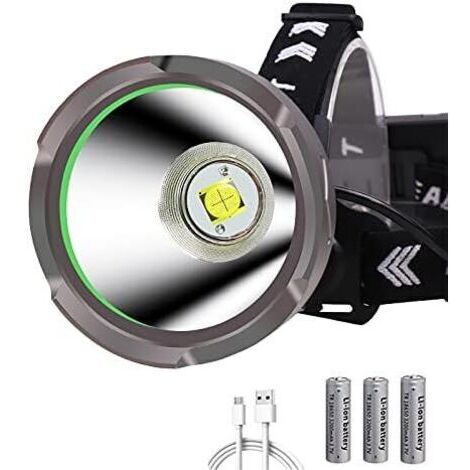 Lampe Frontale LED Rechargeable Puissante 15000 Lumens, WESLITE Longue Portée XHP90 Spotlight Lampe Frontale LED Ultra Puissante 4 Modes Projecteur Torche Frontale avec Réflecteur Aluminium(Grande)den (1/4)